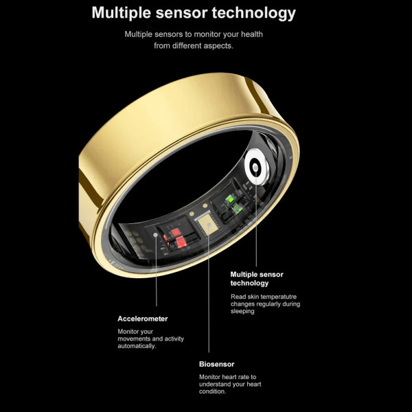Смарт-кольцо R09 с зарядным футляром, размер 7 Gold