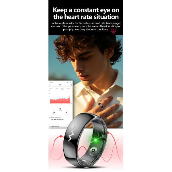 Смарт-кольцо Q520 с ЭКГ и зарядным футляром, размер 10 