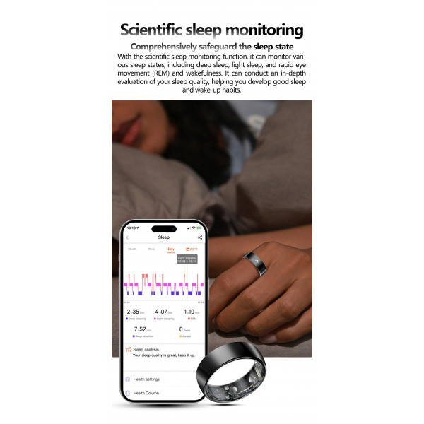 Смарт-кольцо Q520 с ЭКГ и зарядным футляром, размер 10 