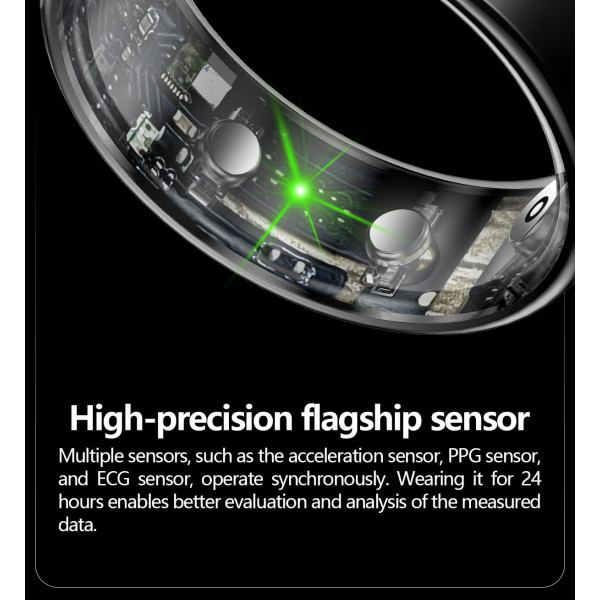 Смарт-кольцо Q520 с ЭКГ и зарядным футляром, размер 8