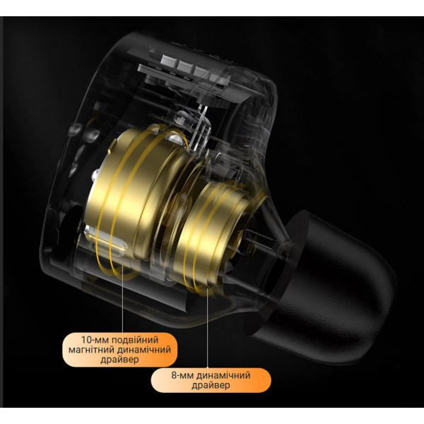Вакуумні навушники KZ Castor Bass Hi-Fi дротові IEM з подвійним динамічним драйвером