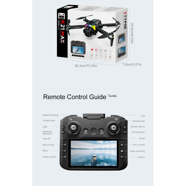 Квадрокоптер XKJ K21 MAX WiFi FPV 4K з подвійною камерою та LCD-екраном 4.3" на пульті