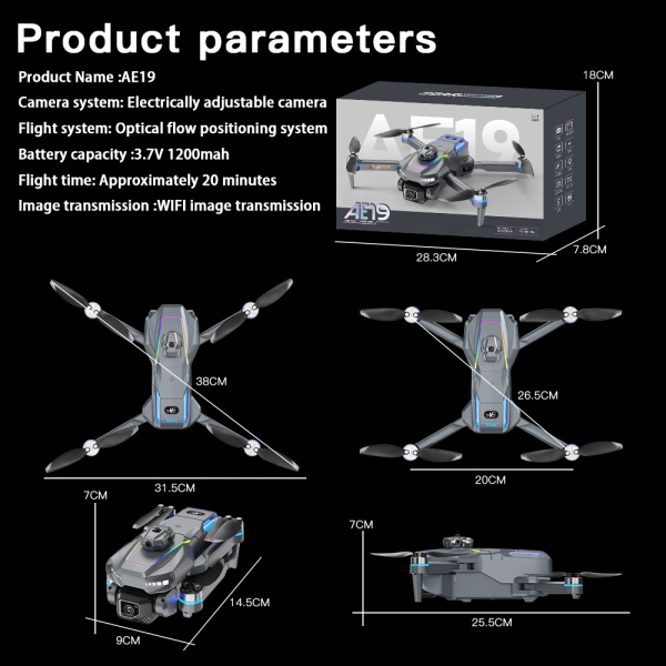 Квадрокоптер AE19 FPV з камерою 4K, РК-пультом з екраном та системою обходу перешкод