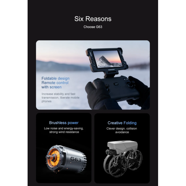 Квадрокоптер G63 FPV з 4K-камерою, РК-пультом та системою обходу перешкод