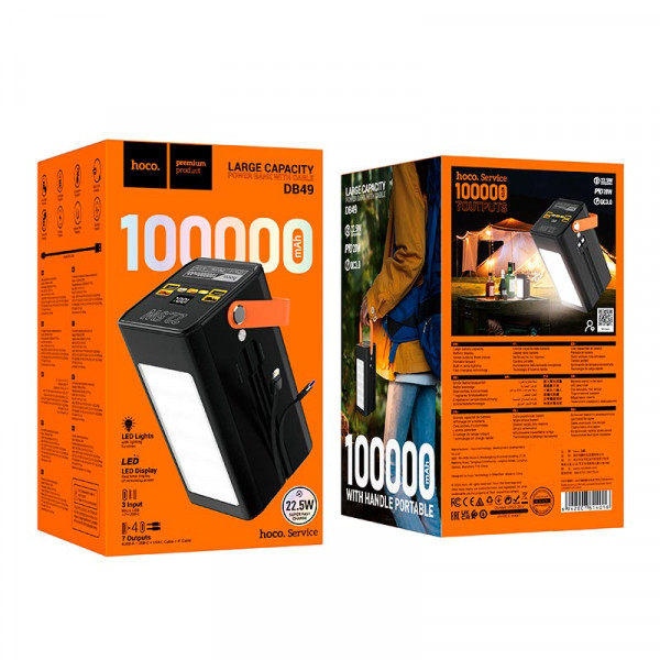 Внешний аккумулятор УМБ HOCO DB49 Action 100000mAh 22.5W с быстрой зарядкой и фонариком