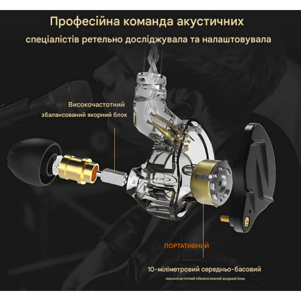Вакуумні навушники KZ ZSN Pro X з мікрофоном та знімним кабелем