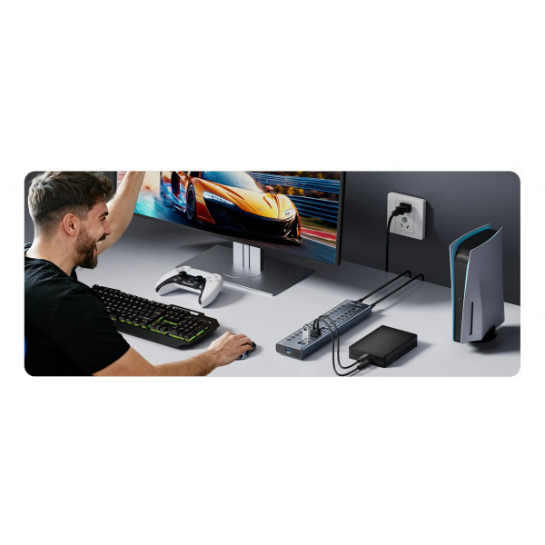 USB hub Acasis HB16 Pro на 16 портов – 8 USB-A и 8 USB-C USB 3.2 с питанием 96W
