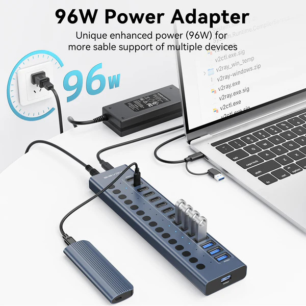 USB hub Acasis HB16 Pro на 16 портов – 8 USB-A и 8 USB-C USB 3.2 с питанием 96W