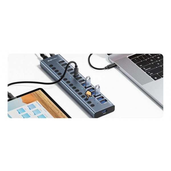 USB hub Acasis HB16 Pro на 16 портов – 8 USB-A и 8 USB-C USB 3.2 с питанием 96W