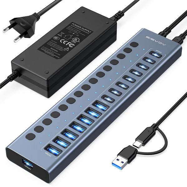 USB hub Acasis HB16 Pro на 16 портов – 8 USB-A и 8 USB-C USB 3.2 с питанием 96W