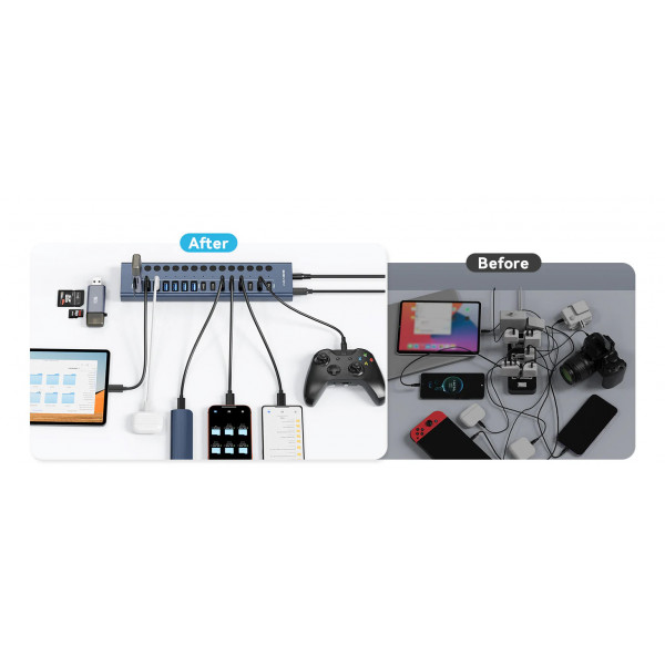 USB hub Acasis HB16 Pro на 16 портов – 8 USB-A и 8 USB-C USB 3.2 с питанием 96W