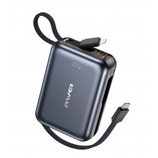 Power Bank Awei C03 20000mAh 45W с быстрой зарядкой и встроенными кабелями Type-C/Lightning