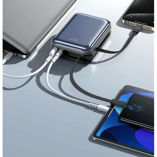 Power Bank Awei C03 20000mAh 45W с быстрой зарядкой и встроенными кабелями Type-C/Lightning