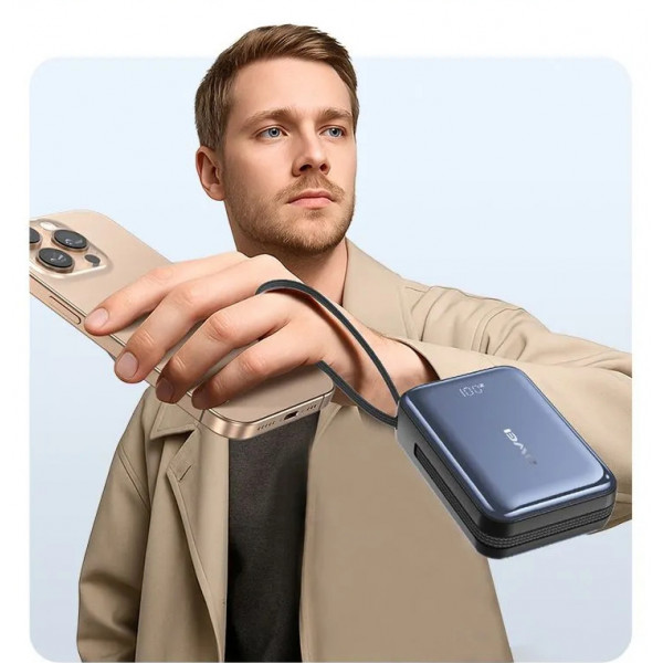 Power Bank Awei C03 20000mAh 45W с быстрой зарядкой и встроенными кабелями Type-C/Lightning