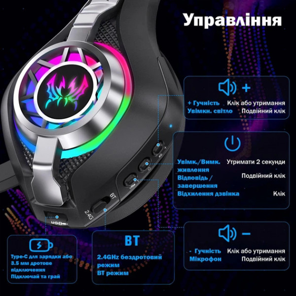 Ігрова гарнітура Kotion Each GS410 Ultra 2.4G з віртуальним звуком 7.1 для ПК та консолей