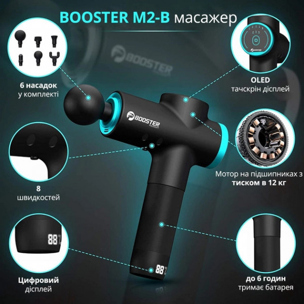 Масажний пістолет Booster M2-B 12V перкусійний для м’язів з технологією Smart-Hit