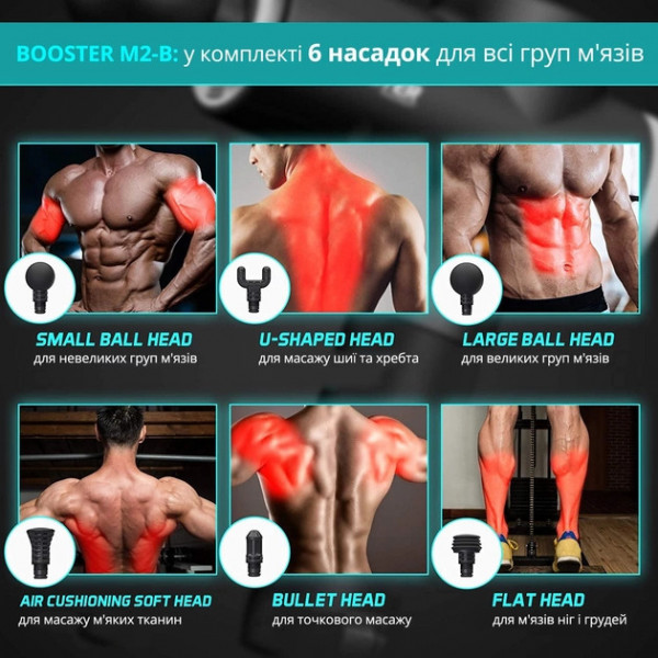 Массажный пистолет Booster M2-B 12V перкуссионный для мышц с технологией Smart-Hit