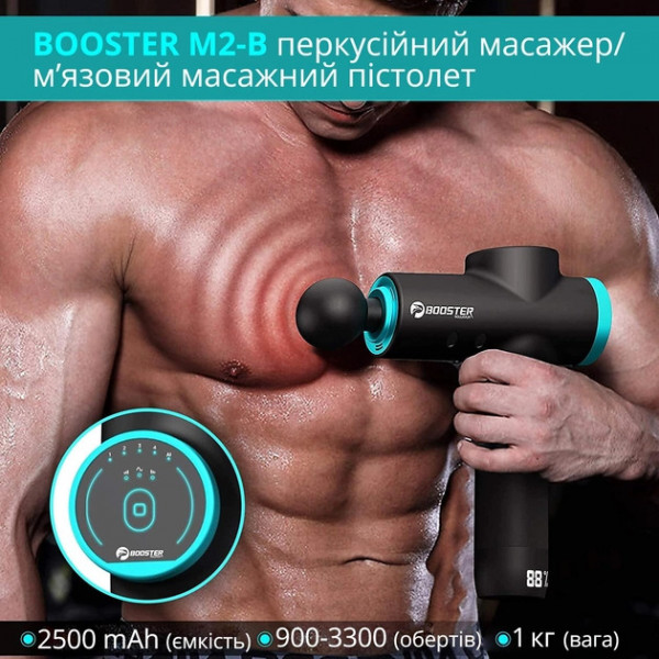Массажный пистолет Booster M2-B 12V перкуссионный для мышц с технологией Smart-Hit