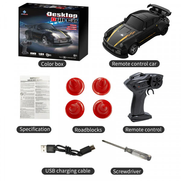 Дрифт машинка на радиоуправлении RC Drift car KF20 1:64 4WD с LED-подсветкой и быстрой зарядкой