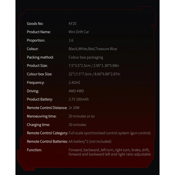 Дрифт машинка на радиоуправлении RC Drift car KF20 1:64 4WD с LED-подсветкой и быстрой зарядкой