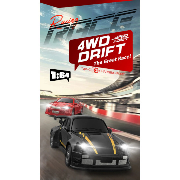 Дрифт машинка на радиоуправлении RC Drift car KF20 1:64 4WD с LED-подсветкой и быстрой зарядкой