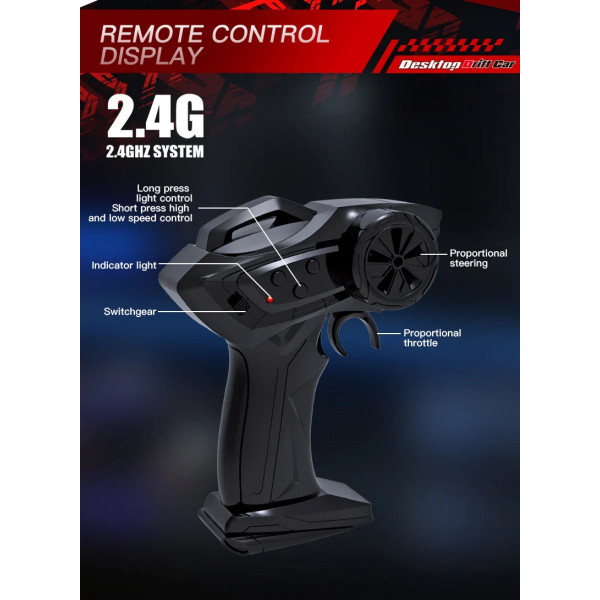 Дрифт машинка на радиоуправлении RC Drift car KF20 1:64 4WD с LED-подсветкой и быстрой зарядкой