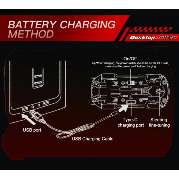 Дрифт машинка на радиоуправлении RC Drift car KF20 1:64 4WD с LED-подсветкой и быстрой зарядкой