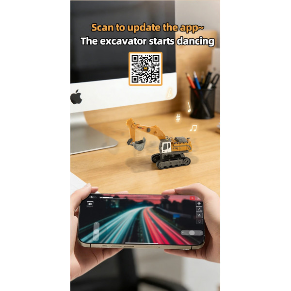 Екскаватор на радіокеруванні RC 555-104 1:64 зі світлом та звуком, керування через додаток