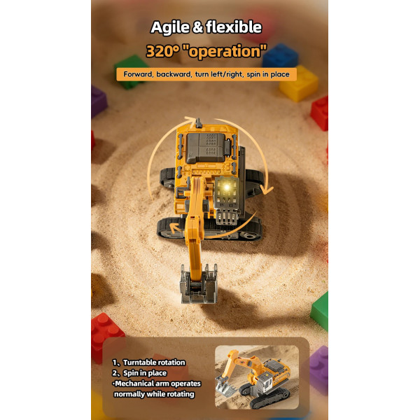 Екскаватор на радіокеруванні RC 555-104 1:64 зі світлом та звуком, керування через додаток