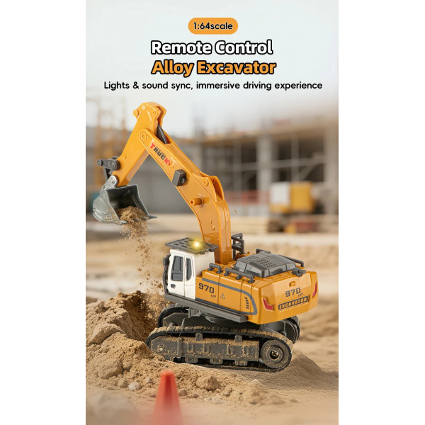 Екскаватор на радіокеруванні RC 555-104 1:64 зі світлом та звуком, керування через додаток