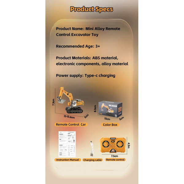 Екскаватор на радіокеруванні RC 555-104 1:64 зі світлом та звуком, керування через додаток