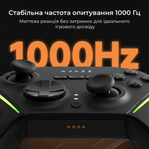 Бездротовий геймпад Ajazz GP100 RGB 1000Hz з Hall-тригерами 2.4G та Bluetooth 