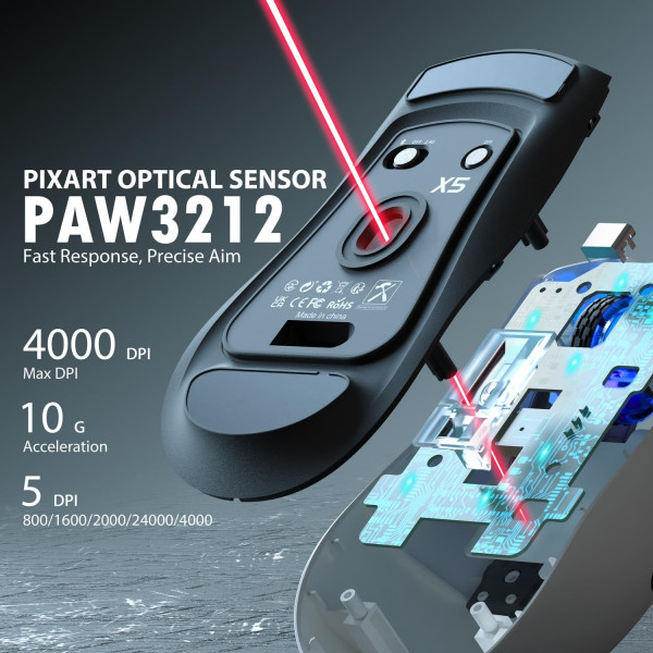 Ігрова миша Attack Shark X5 Bluetooth 2.4G USB ультралегка з RGB-підсвічуванням