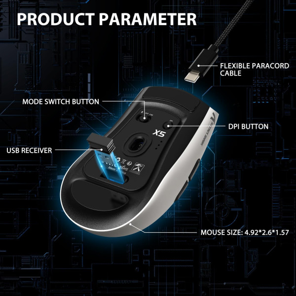 Ігрова миша Attack Shark X5 Bluetooth 2.4G USB ультралегка з RGB-підсвічуванням