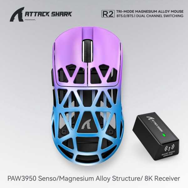 Ігрова миша ATTACK SHARK R2 Magnesium Alloy з сенсором PixArt 3950 та частотою 8K