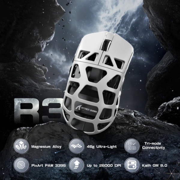 Ігрова миша ATTACK SHARK R2 Magnesium Alloy з сенсором PixArt 3950 та частотою 8K