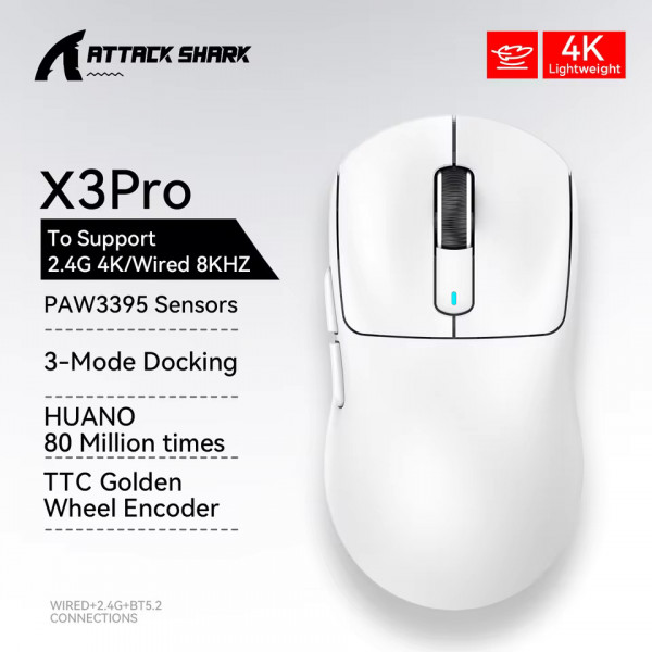 Бездротова ігрова миша Attack Shark X3 Pro Wireless 8K з сенсором PixArt 3395 