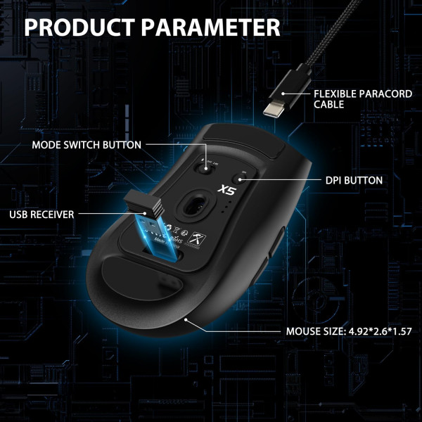 Ігрова миша Attack Shark X5 Bluetooth 2.4G USB ультралегка з RGB-підсвічуванням
