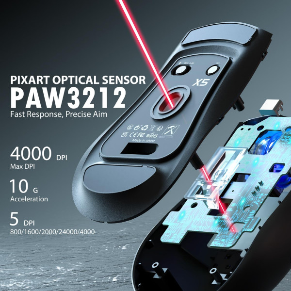 Ігрова миша Attack Shark X5 Bluetooth 2.4G USB ультралегка з RGB-підсвічуванням