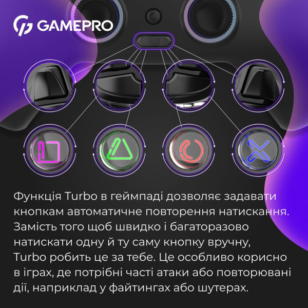 Бездротовий геймпад GamePro GPS20B з датчиками Холла та RGB для PC PS Switch iOS Android