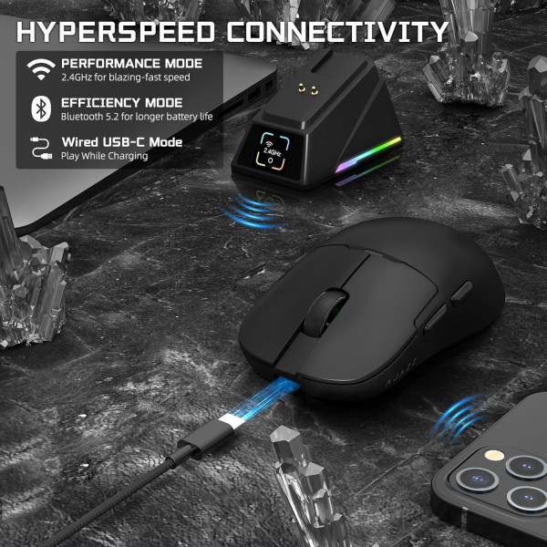 Бездротова миша Ajazz AJ179 APEX 42000 DPI з RGB та зарядною станцією