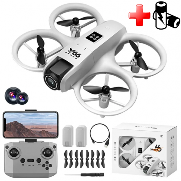 Мини-квадрокоптер V66 с HD камерой, двумя батареями и дальностью полета до 200 м