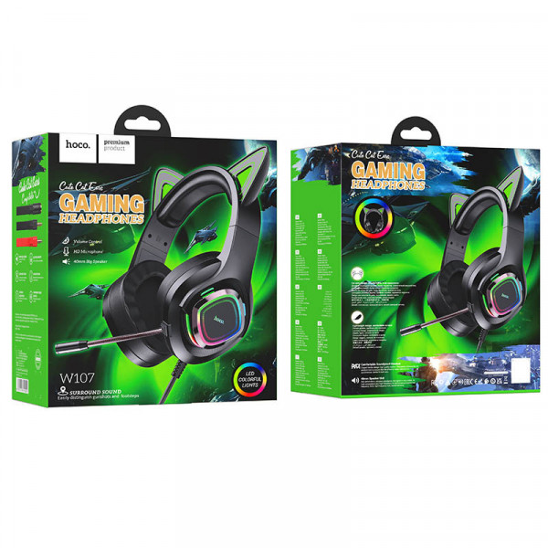 Геймерські навушники HOCO W107 Cute cat з вушками та підсвіткою