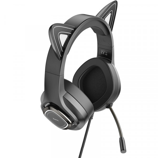 Геймерські навушники HOCO W107 Cute cat з вушками та підсвіткою