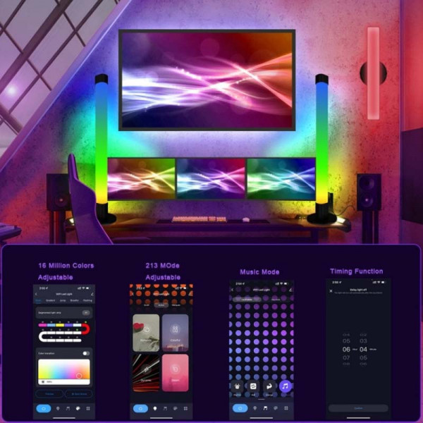 Комплект настільних LED-ламп Epik RGB Panel 2 з керуванням через додаток, Bluetooth, USB та синхронізацією з музикою, 2 шт