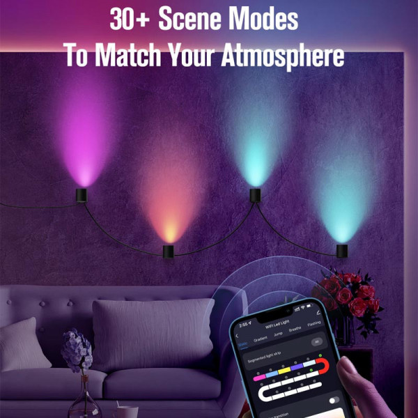 Набір розумних настінних світильників Epik Intelligent RGB з Bluetooth та керуванням через додаток, 4 шт