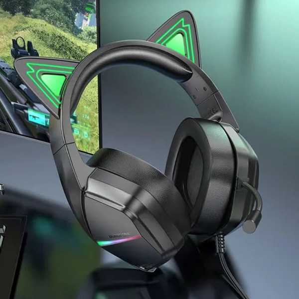 Геймерські навушники BOROFONE BO106 Cute cat з LED-підсвіткою, мікрофоном та котячими вушками