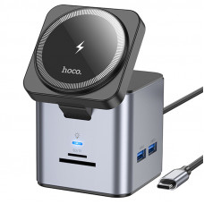Перехідник HUB HOCO HB49 Effortless 9in1 100W з бездротовою зарядкою