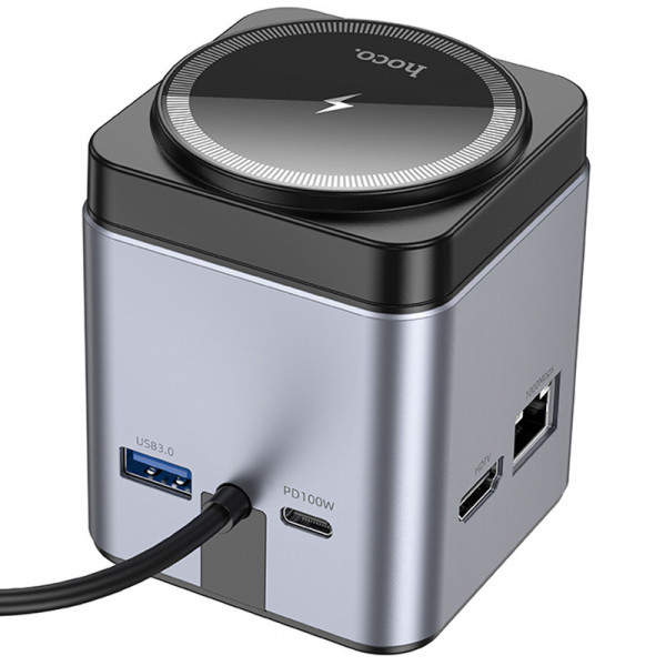 Перехідник HUB HOCO HB49 Effortless 9in1 100W з бездротовою зарядкою