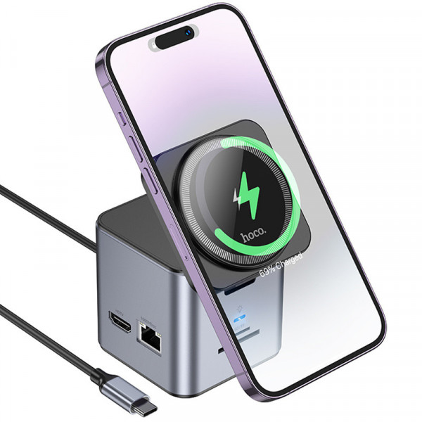 Перехідник HUB HOCO HB49 Effortless 9in1 100W з бездротовою зарядкою